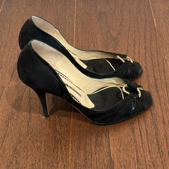Jimmy Choo Boutique Black Suede Peep Toe Pumps Size 40.5/10.5